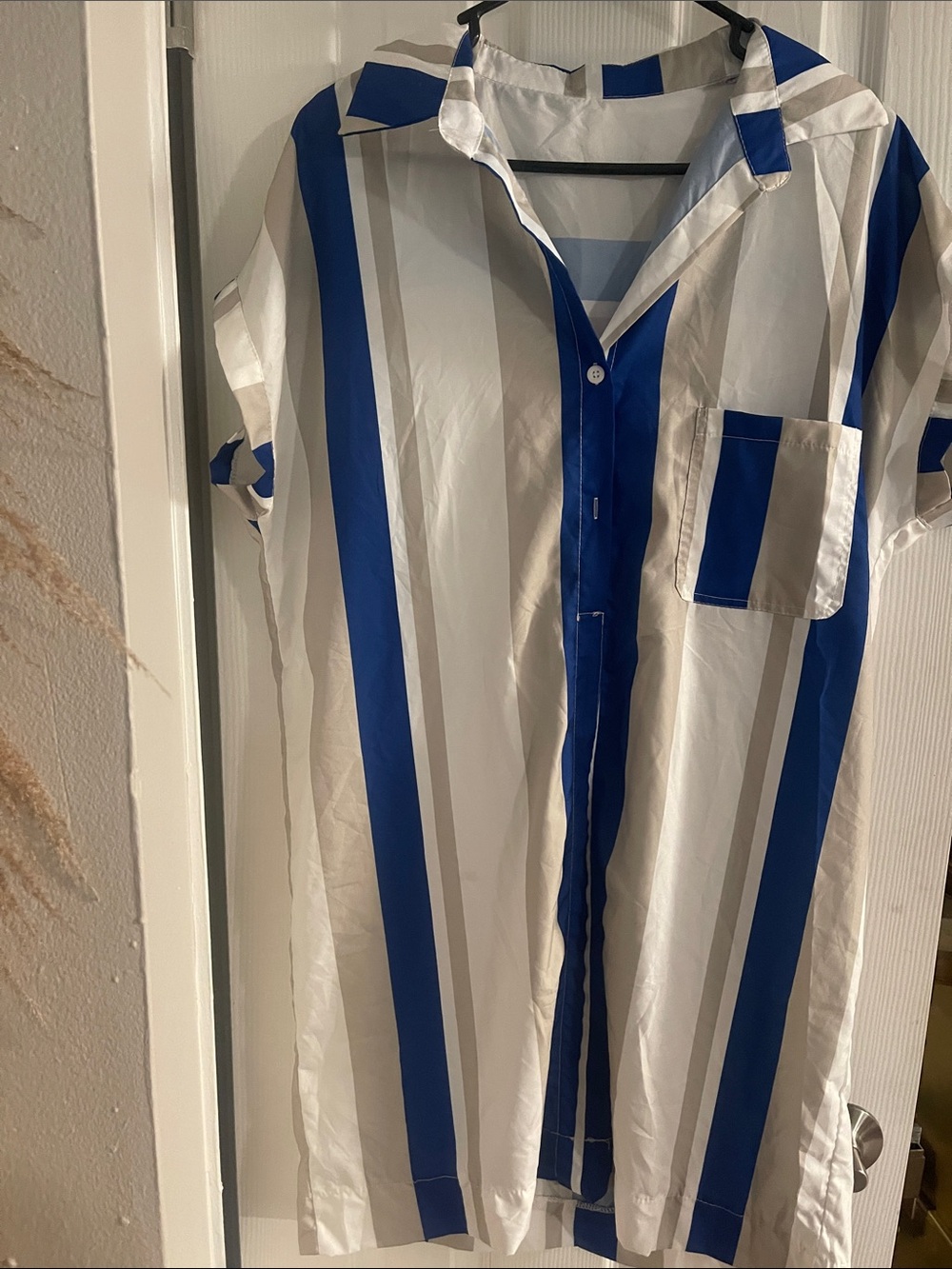 Blue and White Vertical Stripe Shirt dress
